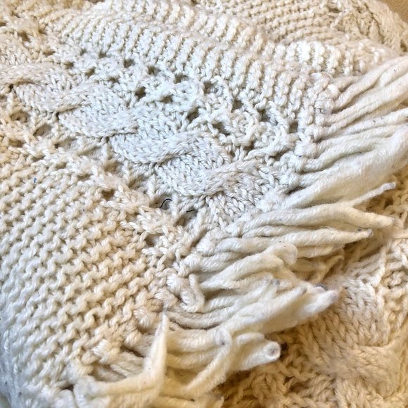 Afghan Throw Hand Made Knit Blanket Cream Color 62" x 37" - Picture 3 of 9